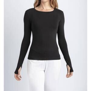 NEW MILA THE LABEL women's long sleeve crewneck top in black